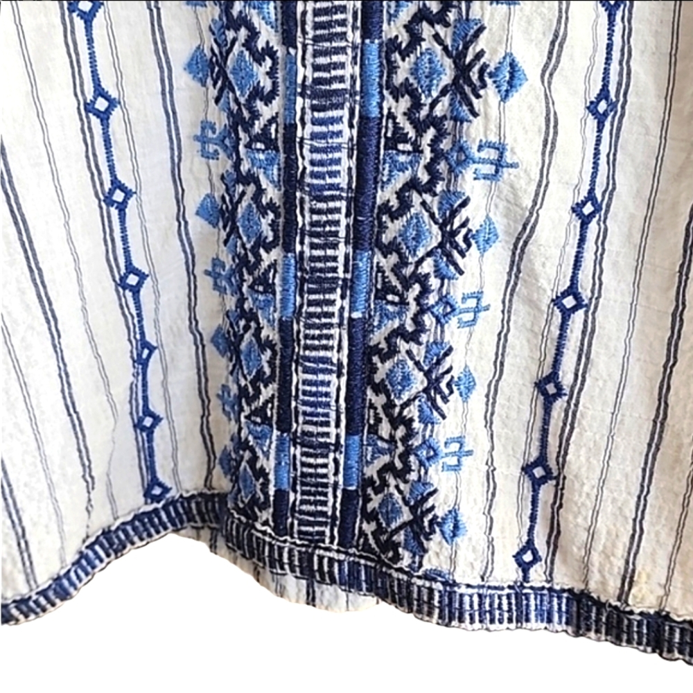 JOHNNY WAS Workshop Shea Peasant Blouse S Santori Stripe Embroidered Boho Anthro - Picture 11 of 16
